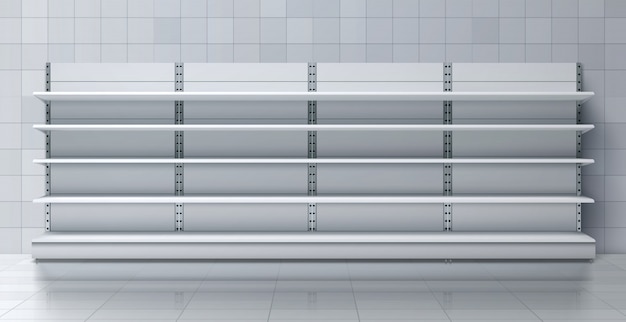 Supermarket long rack with empty shelves vector