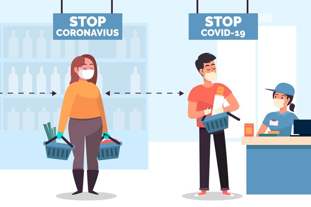 Supermarket queue with safety distance