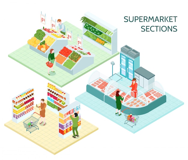 Supermarket Sections Isometric Compositions