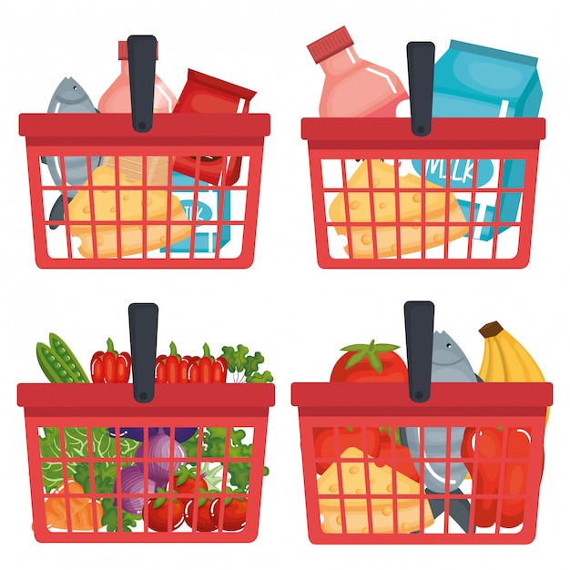 supermarket shopping basket with groceries