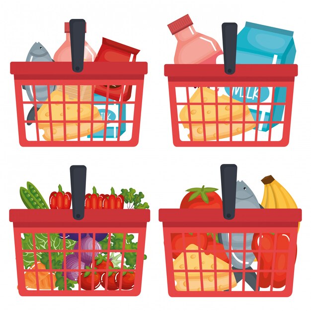 supermarket shopping basket with groceries