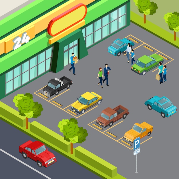 Free Vector supermarket with car parking