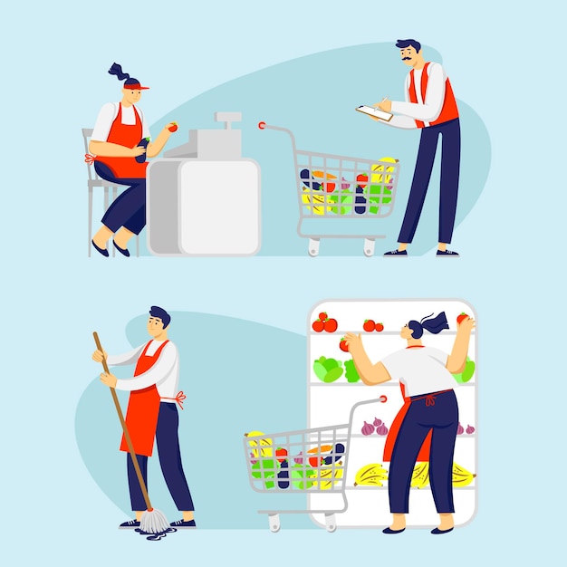 Free vector supermarket workers collection