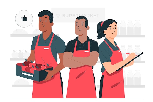 Supermarket workers concept illustration