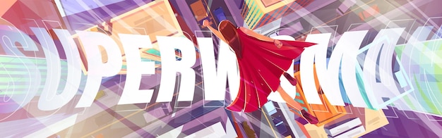 Superwoman poster with flying girl in red cape