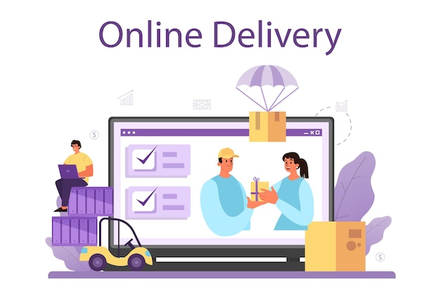 Free Vector suppliers online service or platform b2b idea logistic distribution service company as a customer business partnership online delivery flat vector illustration