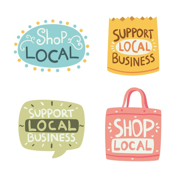 Free Vector support local business lettering collection