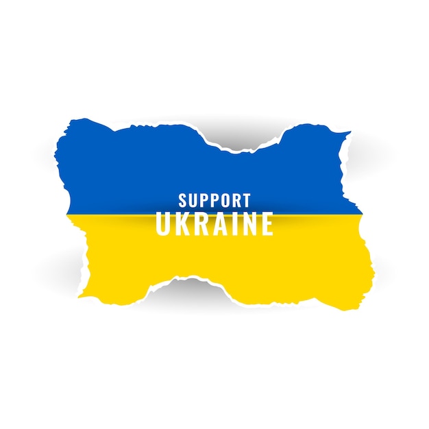 Support Ukraine text with papercut style flag theme design vector