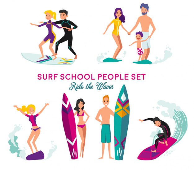 Surf School Decorative Elements Set