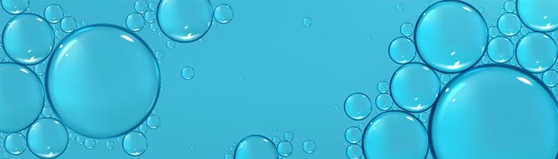 Surface of water with bubbles on blue background