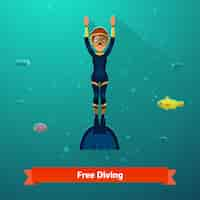 Free vector surfacing free diver woman in wetsuit