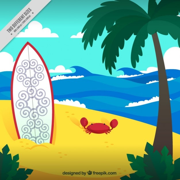 Free vector surfboard in the sand background