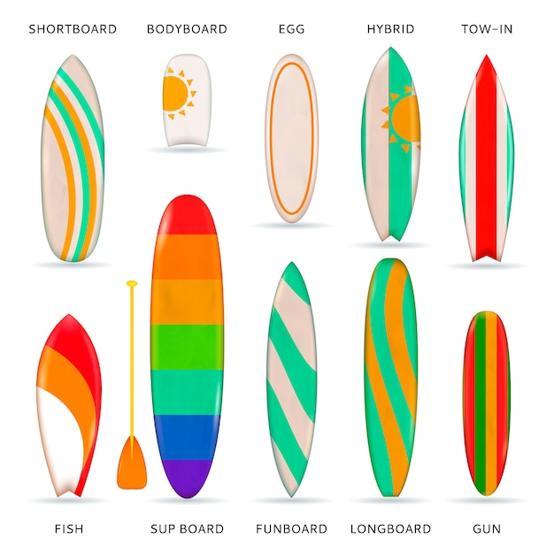 Free Vector surfboards colored realistic collection