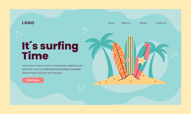 Free Vector surfing adventure landing page