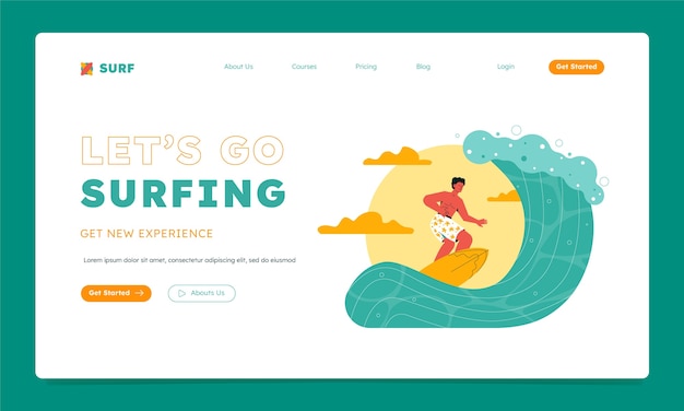 Free Vector surfing adventure landing page