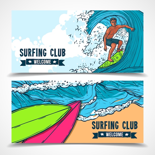 Free Vector surfing banners set