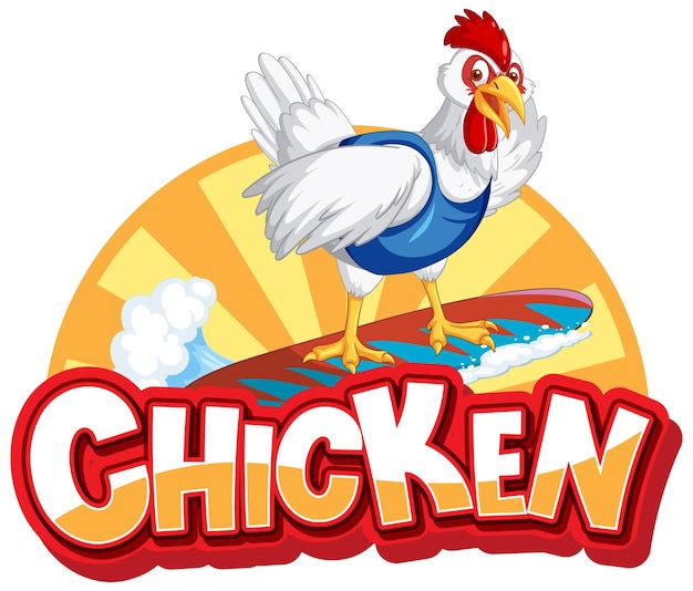 Free vector surfing chicken cartoon character logo