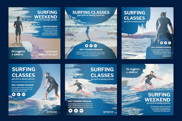 Free vector surfing instagram posts collection