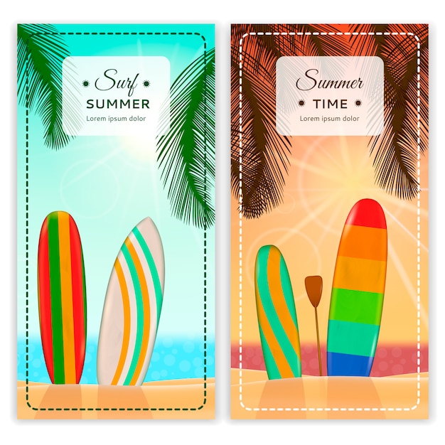 Free Vector surfing resort vertical banners