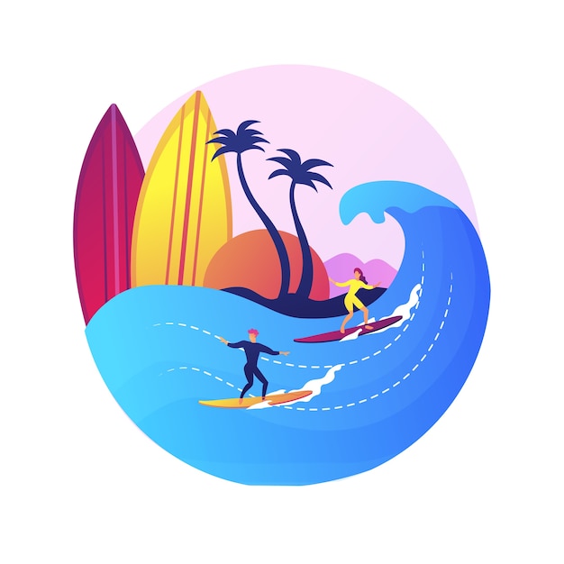 Surfing school student. Water sport, individual training, summer recreation. Young girl learning to balance on surfboard. Female surfer riding wave.