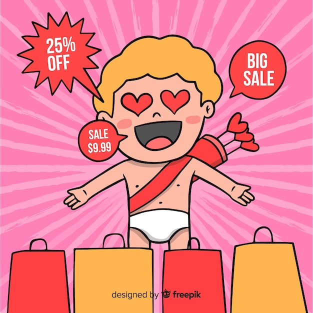 Free Vector surprised cupid valentine sale background