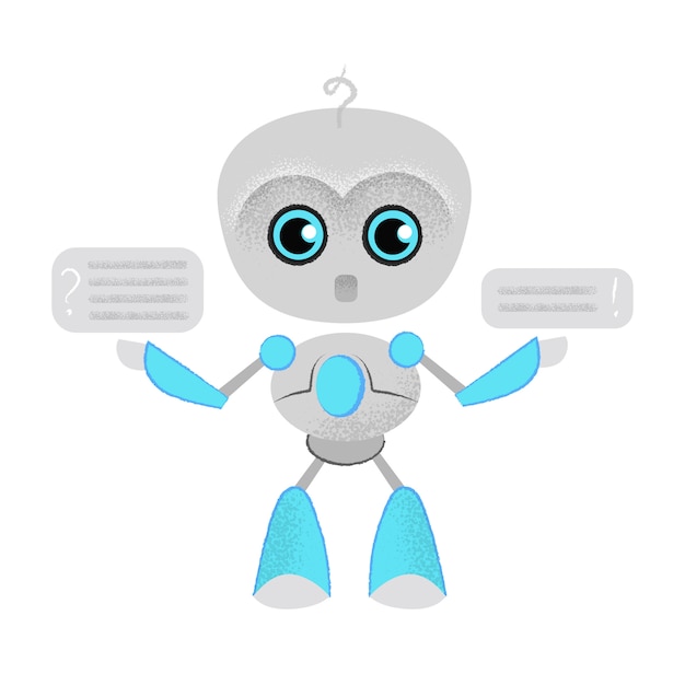 Free vector surprised talking robot and speech bubbles. chatbot, dialog, online lesson.