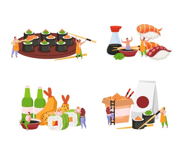 Sushi colored elements set illustration