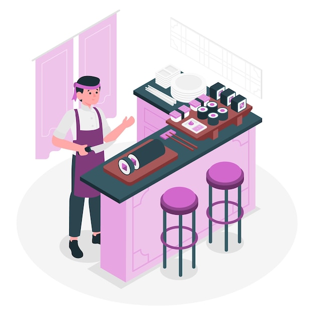 Sushi cook concept illustration