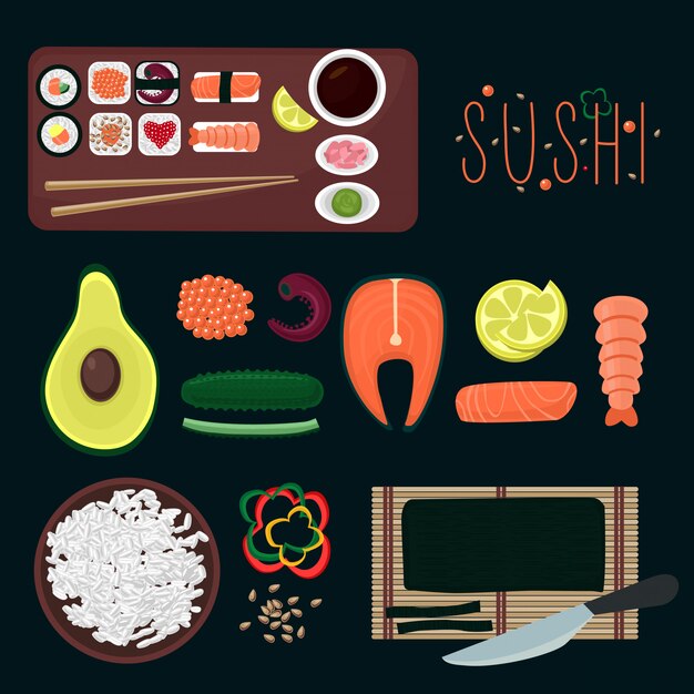 Free Vector sushi elements collection