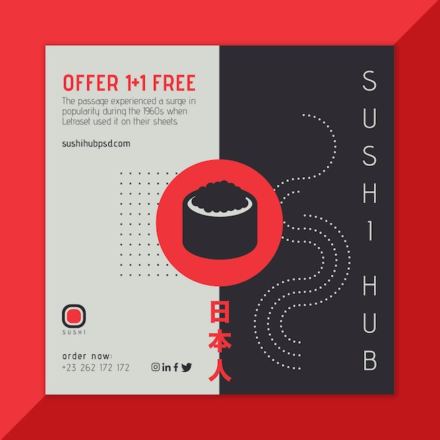 Free vector sushi hub square flyer template