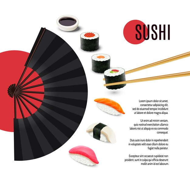 Sushi Poster With Folding Fan