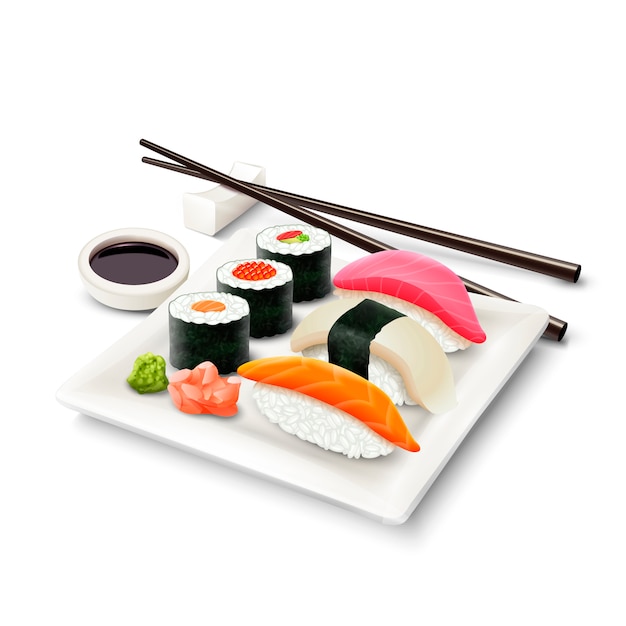 Free Vector sushi realistic set