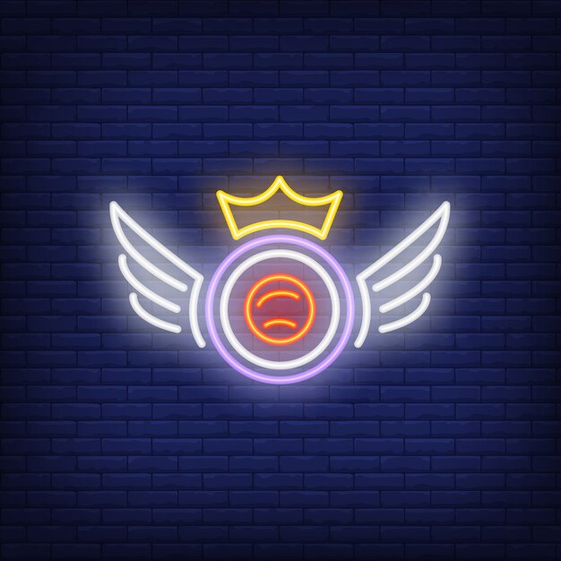 Free Vector sushi roll with crown and wings neon sign