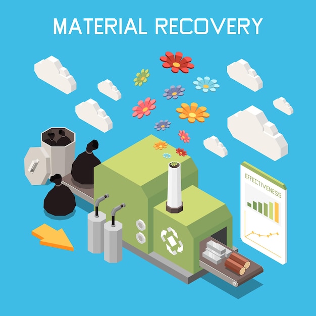 Free Vector sustainable manufacturing abstract  background decorated isometric icons on theme of material recovery vector illustration