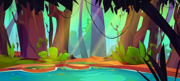 Free Vector swamp in jungle forest vector game background