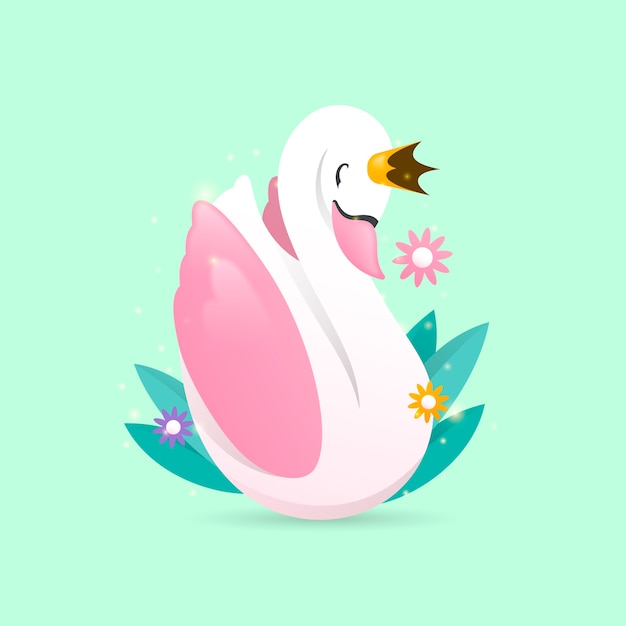 Free Vector swan princess and flowers with leaves