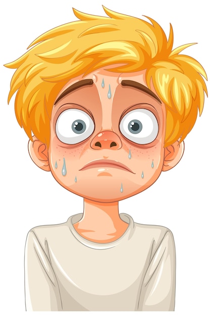 Sweaty Nervous Boy Illustration