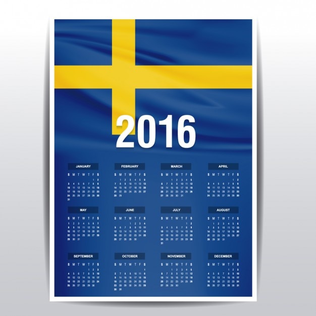 Free vector sweden calendar of 2016