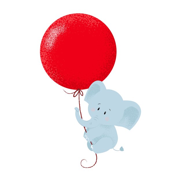 Sweet baby elephant hanging on to air balloon