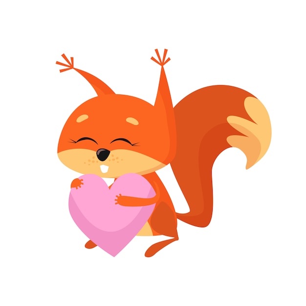 Free vector sweet baby squirrel holding pink heart