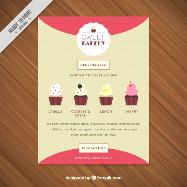 Free Vector sweet bakery flyer with kind of cupcakes