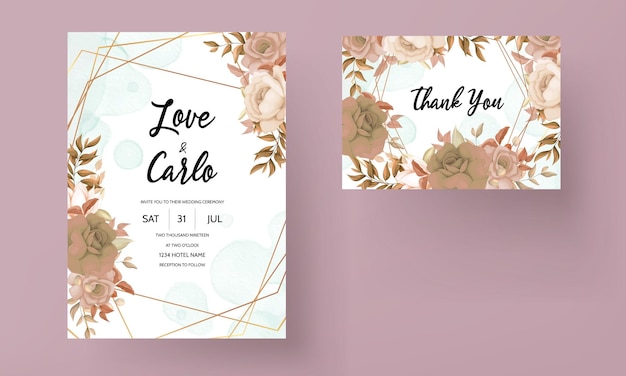 sweet brown floral invitation card set template