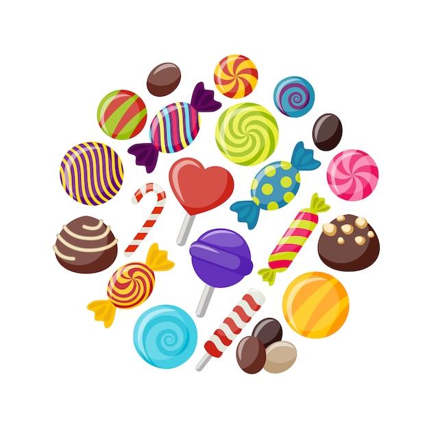 Sweet Candies Flat Elements Set