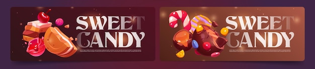 Free Vector sweet candy posters with chocolate caramel