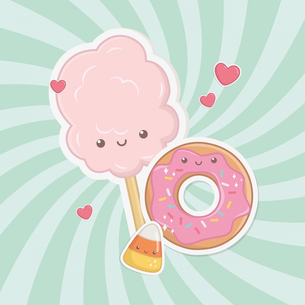 Free Vector sweet cotton sugar and candies kawaii characters