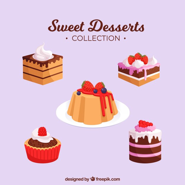 Sweet desserts collection in 2d style