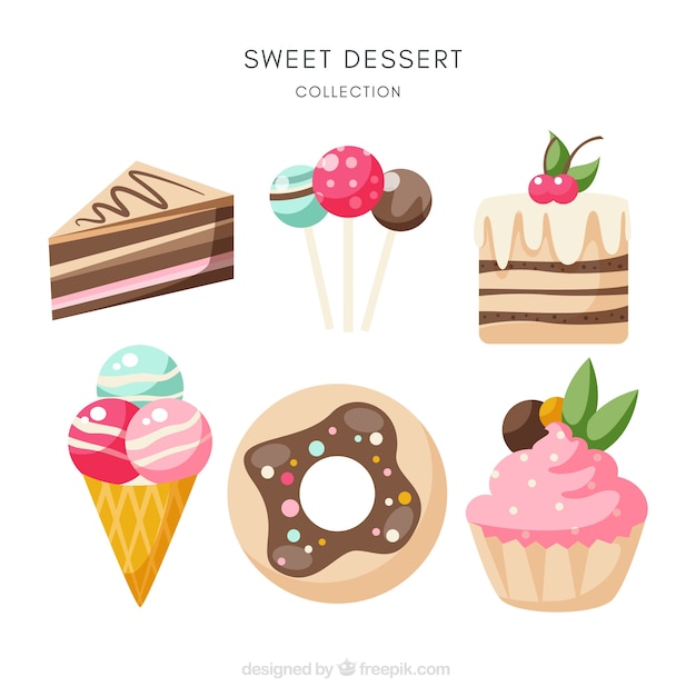 Free Vector sweet desserts collection in flat style