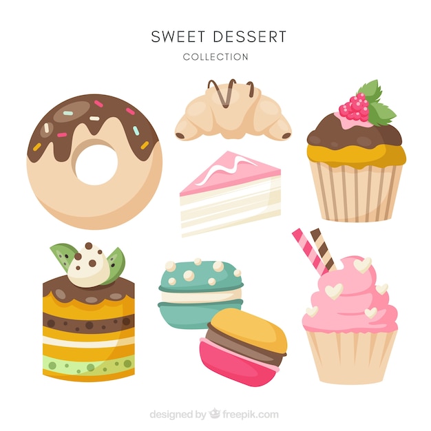 Sweet desserts collection in flat style