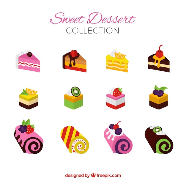 Sweet desserts collection in flat style