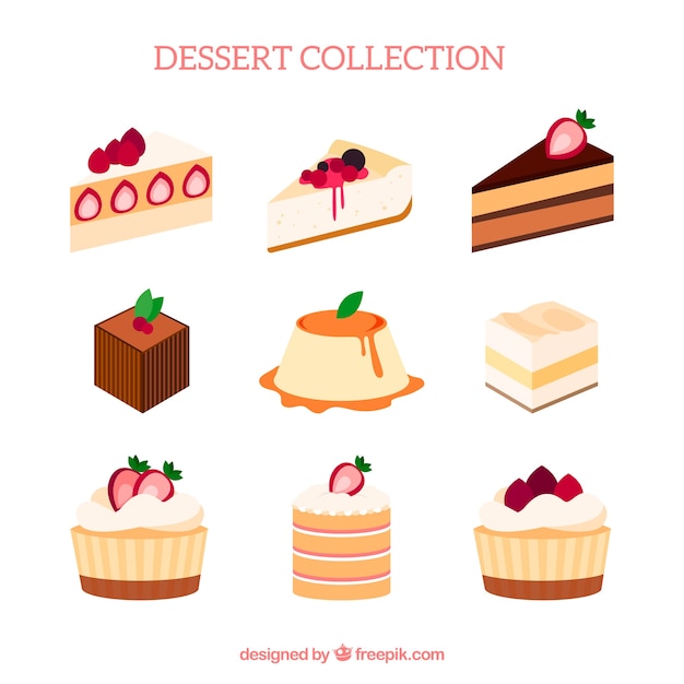 Free Vector sweet desserts collection in flat style